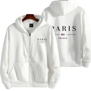 Paris Printing Mens Hoodie Outerwear Hot Sales Loose Zipper Tops Sports jogging Cost Casual Fashion Mens Sweatshirt Clothing