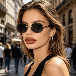 New Frameless Womens Casual and Fashionable Small Frame Oval Sunglasses Suitable for Daily Commuting