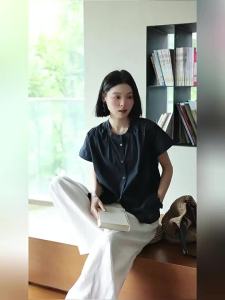 Pure Cotton Casual Elegant Simple Round Neck Shirt