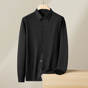 2024 New plus Size Mens Knitwear Jacket Flip Collar Sweater Outerwear Big And plus Size Fat Trendy Open Cardigan Pure Color