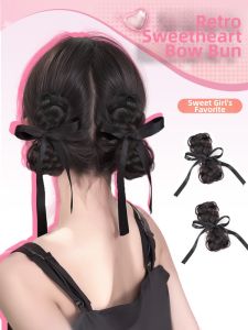 XIAOQI | Youthful Simulated Bun Wig Hairband with Bow