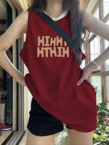 Pure Cotton Letter Printed Crop Top Tank Vest Summer Loose Fit Sleeveless Womens T-shirt Spicy Sweet Style Casual Wear