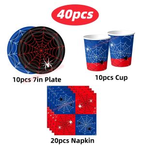 Hasbro | Spider Birthday Party Decoration Red and Blue Spider Web Banner Paper Plates Napkins for Spider Theme Baby Shower Supplies Gift