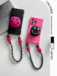 Original Creative Couples Phone Case Crossbody Solid Color Full Cover Soft Shell 14Pro Black Handheld Friend 15