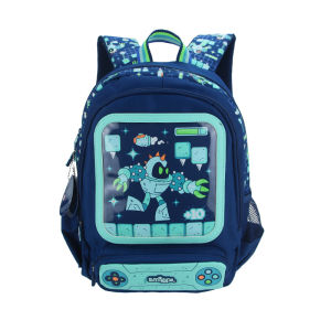 Australian Original Smiggle Childrens Schoolbag Boys Shoulder backpack Deep Blue Robot Fashion Cool Kids Bag 14 inch 3-7 year