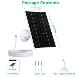 10W Portable Solar Panel Charger Kit 5V Micro USB Type-C with 6.56ft Cable Waterproof Outdoor for Security Camera & Mobile Phone