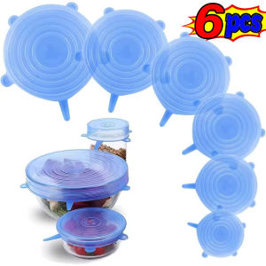 6Pcs6Pcs Food-grade Silicone Cover Fresh-keeping Stretch Lid Reusable Sealing Cap Kitchen Accessories Refrigerator Storage