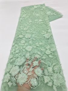 Luxury African Beaded Lace Fabric 2026 High Quality 5 Yards Sequins French Tulle 3D Lace For Wedding Party Dresses