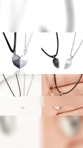 Heabety 2 Pieces / Set of Fashion Lovers Necklace Pairing Friendship Distance Multi Face Wish Stone COD Simple Trendy Magnetic Couple Necklace