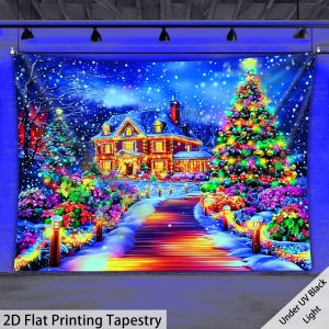 VIKAMA Flat Black Light Christmas Tapestry Party Living Room Feature Wall Music Bar Holiday Theme Decor