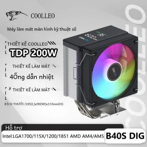 Tản Nhiệt CPU COOLLEO B40S DIG 4 Heat Pipes Với Màn Hình Hiển Thị Nhiệt Độ Thông Minh Bộ Tản Nhiệt 200W Cho LGA1700 115X AM4 AM5 - Tản Nhiệt Không Khí