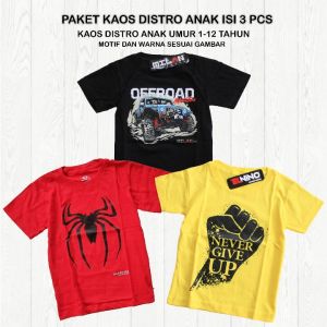 PROMO!!!! Paket 3pc Kaos Distro anak bahan Katun Premium usia 1-12 tahun Motif terbaru dan Terlaris