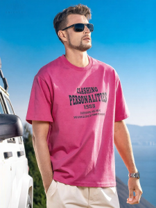 Enjeolon | Cotton Letter Print Loose Short Sleeve T-shirt 230g