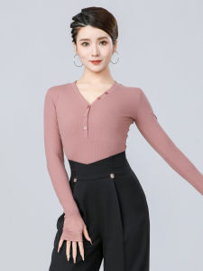 New 2025 Latin Dance Costume Modern Dance Womens Top Sleeve V-neck Standard Dance Practice Suit Social Performance Outfit
