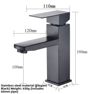 Black Stainless Steel Washbasin Square Single Hole