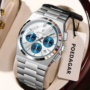 POEDAGAR Luxury Man Watch Chronograph Date Stainless Steel Sport Men Wristwatch Waterproof Luminous Fashion Quartz Mens Watches