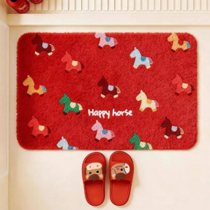 VIKAMA Cute Horse Pattern Bath Mat Soft Fluffy Water Absorbent Anti Slip Non-Toxic Kids Floor Mat Home Decoration