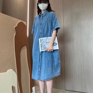 ลำลอง ปกเสื้อเชิ้ต เดนิม เดรส ผู้หญิง ฤดูร้อน 2023 ใหม่ หลวม พรางหุ่น หลากหลาย กระโปรงยาว ดีไซน์ Sensation Small Audience