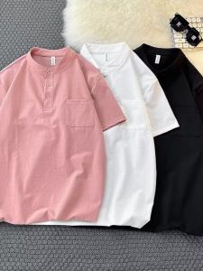 Summer Thin Short Sleeve Polo Shirt Mens Trendy Half Sleeve Pure Color Ice Silk Stand Collar Top Youth Popular Daily Wear
