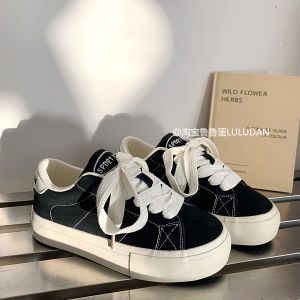 Spring 2025 Trendy Small Audience Canvas Shoes Casual Thick Bottom Womens Shoes Versatile Korean Style round Toe Flat Heel
