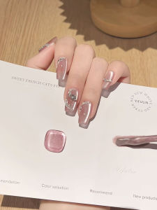 Handmade Detachable Fake Nail Stickers Snake Diamond Pattern Smoked Peach Cat Eye White Enhancing Nail Art Adhesive Nail Tips