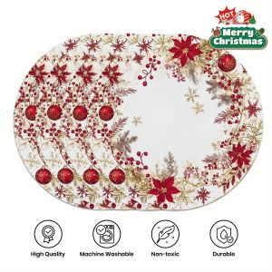 VIKAMA 4-Piece Christmas Poinsettia Placemats Family Gatherings Christmas Parties Holiday Table Decor & Accessories