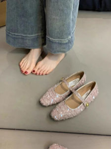 Version Sheepskin! French style Elegant Sequined Fairy Style Spring and Autumn Single-Layer Shoes with Soft Bottom Mary Jane Women Flat Pumps