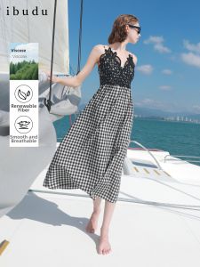 3COLOUR·S | Summer V-neck Lace Check Long Dress