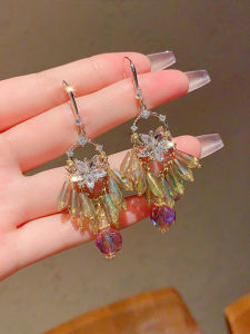 Korean Style Fashionable Crystal Fringe Water Diamond Earrings Versatile Elegant Design Womens Jewelry Hoop Earrings