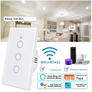 Tuya WiFi Công Tắc Đèn Thông Minh Tiêu Chuẩn Hoa Kỳ Tương Thích Với Alexa Google Home Tường Công Tắc Cảm Ứng 110V 220V RF433Mhz Điều Khiển Từ Xa 1-4 Băng Đảng