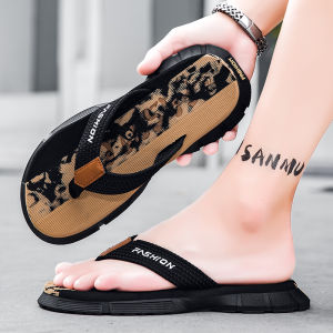 Outdoor Mens Sandals Anti-Slip Wear-Resistant Rubber Between-Toe Slippers Summer Youth Trend Flat Heel Color Block Mesh Upgraded