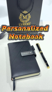 Personalized Name Leather Notebook Magnetic Side Pocket and Pen Holder Journal & Notepads A6 Size