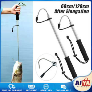 60/120cm Telescopic Retractable Fish Gaff Stainless Ice Sea Fishing Spear Hook Tackle Tackle New Hook and Anchor Fishing Control Boat Casting
