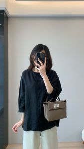 เสื้อเชิ้ตคอโปโลผ้าลินินทรงหลวมสำหรับผู้หญิง ทรงหลวม แขนยาว 7 นิ้ว สีสันสดใส ทรงเข้ารูป ฤดูใบไม้ร่วง/ฤดูหนาว