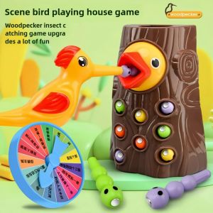 Montessori Educational Toys for Children Woodpecker Catch Worms Toy Toddler Kids Magnetic Games for Babi Development Busy Board