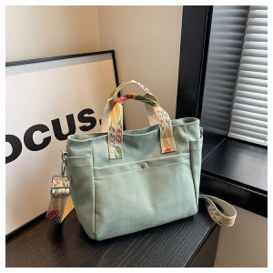 Large Capacity Canvas Shoulder Bag Womens Fashionable Handbag Student Class Crossbody Tote Bag Soft Korean Style Leisure Bag