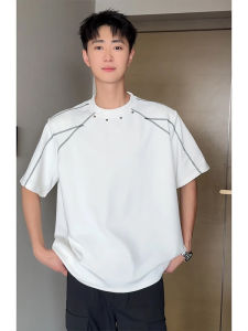 American High Street Padded Shoulder Short Sleeve T-Shirt Mens Loose Fit Summer Trendy Brand Breathable Regular Length