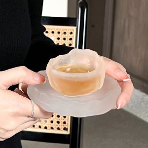 New Chinese Style Frosted Glass Tea Cup Drinking Atmosphere Sensation Single Cup Brewing Tea Gongfu Tea Cup Tea Plate Small Cup