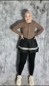 Rok Mini Wanita List Sripe Putih Hitam  Skirt Rok Olahraga/rok senam aerobic