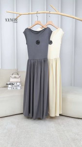 Đầm midi cổ thuyền đính tag YOUNGER BY CARDINA chất thun phối chân váy xòe dáng dài 5YVXD09