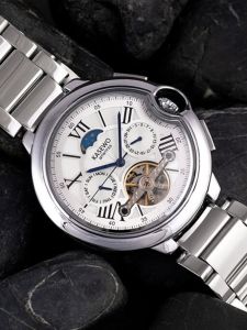 Automatic Mechanical Watch Tourbillon Genuine Leather Starry Blue Dial Casual