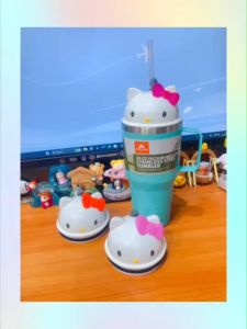 🐈 ดื่มไปฟินไป ฝาแก้วน้ำ Hello Kitty มีที่เสียบหลอด สินค้าพร้อมส่ง 3 สี ตามภาพ