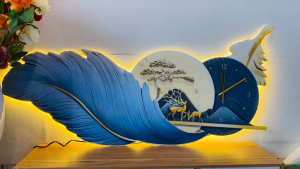 (ẢNH CHỤP) Tranh đồng hồ đèn led lông vũ 10 trang trí decor kèm đinh