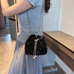 Good-looking Personality Sequin Womens New Korean Bucket Bag Bright Eyes Style Fashion Crossbody Dinner Single Shoulder Bags