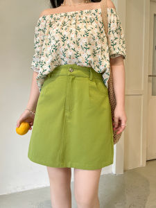 DM100 plus Size High Waist A-Line Mini Skirt Slimming Denim Cover Belly Summer New Womens Fashion Korean Style Commute Casual Apple And Pear Body Shape