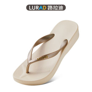 Luladi Simple Mid Heel Flip-Flops Womens Summer Thick Bottom for Outdoors Flip-Flops Beige Wedge Beach Shoes Tide