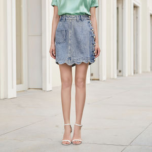 Buttoned Fit Denim Short Skirt