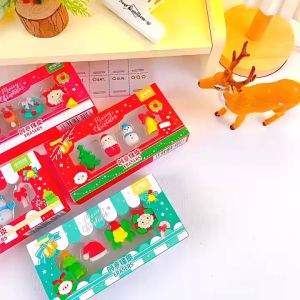 Christmas Eraser Set School Cartoon Pencil Eraser Gift Box Kindergarten Gift Eraser 圣诞款橡皮擦套装学习用品卡通造型铅笔擦礼盒幼儿园礼物橡皮 M058