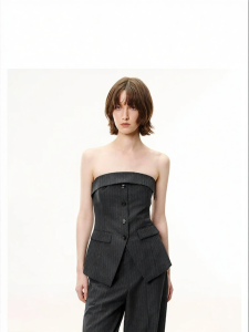 Ochirly | Summer Refined Cotton Stripe Wrap Crop Top Sleeveless Shirt
