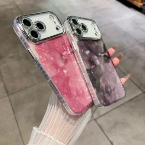 Luxury Laser Shell Pattern Case For iPhone 17 16 15 14 13 12 11 Pro Max Plus Camera Film Protector Cover Fine Flash Lens Film